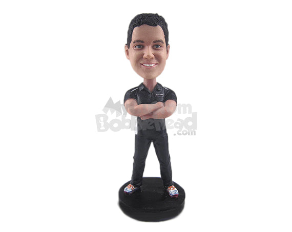 Custom Bobblehead Handsome Guy Wearing T-Shirt, Casual Jeans With Sneakers - Leisure & Casual Casual Males Personalized Bobblehead & Cake Topper