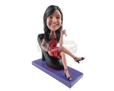 Custom Bobblehead Gorgeous Lady Sitting Wearing A Strapless Dress And Heels - Leisure & Casual Casual Females Personalized Bobblehead & Cake Topper