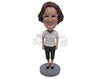 Custom Bobblehead Woman Wearing A T-Shirt, Shorts And Heels On - Leisure & Casual Casual Females Personalized Bobblehead & Cake Topper