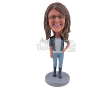 Custom Bobblehead Gorgeous Girl Wearing A Fashionable Jacket, Jeans With High Trendy Boots - Leisure & Casual Casual Females Personalized Bobblehead & Cake Topper