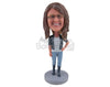 Custom Bobblehead Gorgeous Girl Wearing A Fashionable Jacket, Jeans With High Trendy Boots - Leisure & Casual Casual Females Personalized Bobblehead & Cake Topper