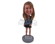 Custom Bobblehead Beautiful Lady Wearing A Long-Sleeved Top And A Short Skirt - Leisure & Casual Casual Females Personalized Bobblehead & Cake Topper