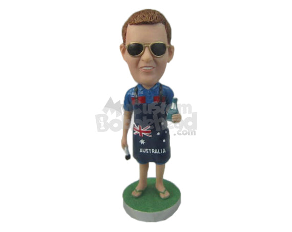 Custom Bobblehead Guy Wearing An Cooking Apron With Sandals On - Leisure & Casual Casual Males Personalized Bobblehead & Cake Topper