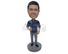 Custom Bobblehead Guy Wearing A Shirt And Pants With Fashionable Boots - Leisure & Casual Casual Males Personalized Bobblehead & Cake Topper