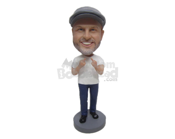 Custom Bobblehead Pal Being Naughty Wearing A T-Shirt And Jeans With Boots On - Leisure & Casual Casual Males Personalized Bobblehead & Cake Topper