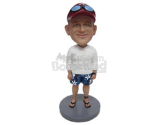Custom Bobblehead Dude Wearing A Long-Sleeved T-Shirt, Boxers And Slippers On - Leisure & Casual Casual Males Personalized Bobblehead & Cake Topper