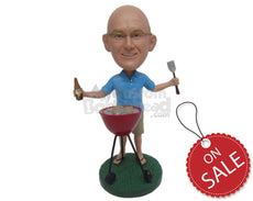 Custom Bobblehead Bbq Fanatic Dude Wearing A T-Shirt And Shorts And Sandals - Leisure & Casual Casual Males Personalized Bobblehead & Cake Topper