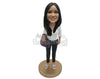 Custom Bobblehead Gorgeous Office Girl Wearing A Shirt And Jeans With A Super Slipper - Leisure & Casual Casual Females Personalized Bobblehead & Cake Topper