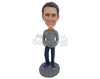 Custom Bobblehead Fashionable Boy Wearing A Shirt, Jeans, Cool Sneakers In Both Hands In The Pockets - Leisure & Casual Casual Males Personalized Bobblehead & Cake Topper