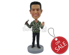 Custom Bobblehead Smart Handsome Man Ready To Rock With A Mic In Hand - Leisure & Casual Casual Males Personalized Bobblehead & Cake Topper