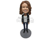 Custom Bobblehead Gorgeous Girl Wearing A Jacket, Jeans With Sneakers - Leisure & Casual Casual Females Personalized Bobblehead & Cake Topper