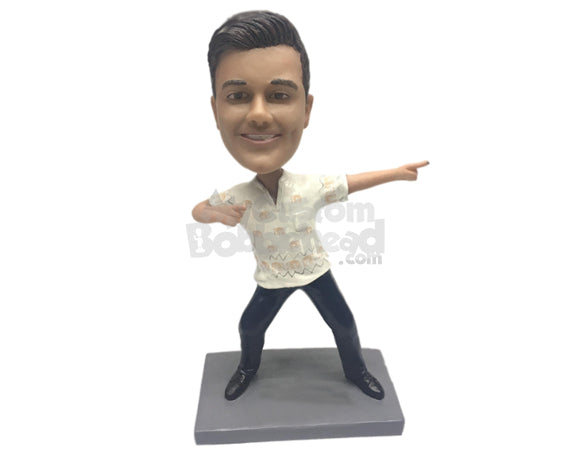Custom Bobblehead Guy Showing Off His Moves Wearing A T-Shirt With Formal Casual Pants And Shoes - Leisure & Casual Casual Males Personalized Bobblehead & Cake Topper