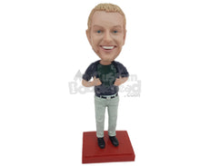 Custom Bobblehead Gentleman Taking Off His Shirt To Show His Favorite T-Shirt - Leisure & Casual Casual Males Personalized Bobblehead & Cake Topper
