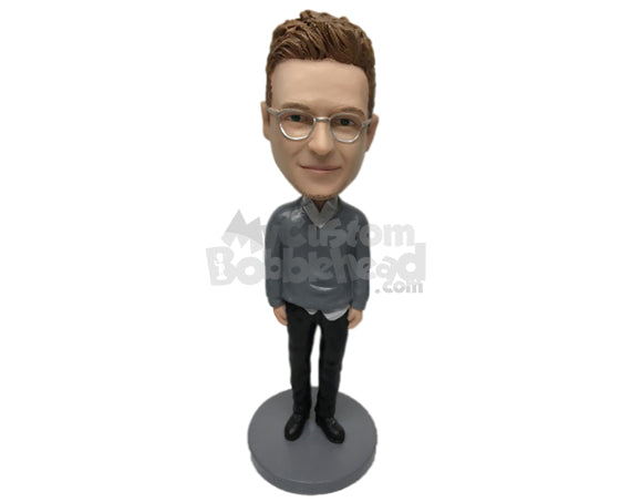 Custom Bobblehead Gorgeous Pal Wearing A Jacket With Casual Pant And Trendy Shoes On - Leisure & Casual Casual Males Personalized Bobblehead & Cake Topper