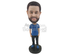 Custom Bobblehead Pal Wearing A T-Shirt And Front-Flap Pants With Sneaker - Leisure & Casual Casual Males Personalized Bobblehead & Cake Topper