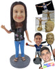 Custom Bobblehead Gorgeous Girl Waving Hello In A Trendy Top, Jeans With Sandals - Leisure & Casual Casual Females Personalized Bobblehead & Cake Topper