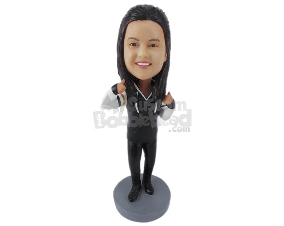Custom Bobblehead Lady Wearing A Sweatshirt With Casual Pants And Footwear - Leisure & Casual Casual Females Personalized Bobblehead & Cake Topper