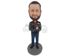 Custom Bobblehead Trendy Dude Ready With His Pose Wearing A Jacket And Jeans With Boots - Leisure & Casual Casual Males Personalized Bobblehead & Cake Topper