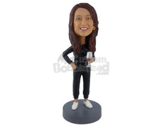 Custom Bobblehead Woman Holding A Wine Glass - Leisure & Casual Casual Females Personalized Bobblehead & Cake Topper