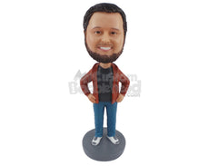 Custom Bobblehead Good Looking Man Wearing Jacket With Shirt And Shorts With Shoes - Leisure & Casual Casual Males Personalized Bobblehead & Cake Topper