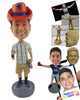 Custom Bobblehead Man Wearing T-Shirt With Cargo Shorts With A Cowboy Hat Holding A Wine Bottle - Leisure & Casual Casual Males Personalized Bobblehead & Cake Topper