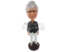 Custom Bobblehead Gorgeous Man Wearing Flip Flops With Jeans And T Shirt - Leisure & Casual Casual Females Personalized Bobblehead & Cake Topper