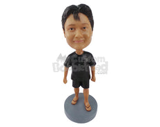 Custom Bobblehead Man Dressed For Beach Wearing Casual Short And Shirt With Flip Flops - Leisure & Casual Casual Males Personalized Bobblehead & Cake Topper