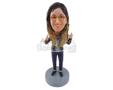 Custom Bobblehead Woman Giving Middle Finger And A Thumbs Up At The Same Time - Leisure & Casual Casual Females Personalized Bobblehead & Cake Topper