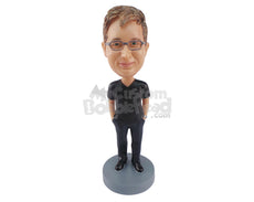 Custom Bobblehead Gorgeous Man With Tucked Hands And Pants And Shirt - Leisure & Casual Casual Males Personalized Bobblehead & Cake Topper