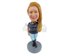 Custom Bobblehead Woman Wearing A Scarf And Extra Long Boots And Shirt And Pants - Leisure & Casual Casual Females Personalized Bobblehead & Cake Topper