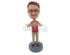 Custom Bobblehead Handsome Man Wearing Pants Shoes While Opening His Shirt To Reveal His Body - Leisure & Casual Casual Males Personalized Bobblehead & Cake Topper