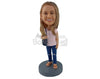 Custom Bobblehead Woman With Long Hair And Flip Flops Holding A Bag In Her Hand - Leisure & Casual Casual Females Personalized Bobblehead & Cake Topper