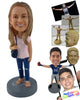 Custom Bobblehead Woman With Long Hair And Flip Flops Holding A Bag In Her Hand - Leisure & Casual Casual Females Personalized Bobblehead & Cake Topper