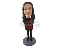 Custom Bobblehead Gorgeous Woman Wearing Sweater And Pants With Shoes - Leisure & Casual Casual Females Personalized Bobblehead & Cake Topper
