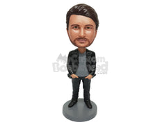 Custom Bobblehead Man With Tucked Hands Wearing Jacket Shirt And Pants - Leisure & Casual Casual Males Personalized Bobblehead & Cake Topper