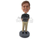 Custom Bobblehead Man With Tucked Hands Wearing Smart Dress - Leisure & Casual Casual Males Personalized Bobblehead & Cake Topper