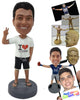 Custom Bobblehead Man Wearing Passionate Country Dress Holding A Peace Sign - Leisure & Casual Casual Males Personalized Bobblehead & Cake Topper