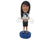 Custom Bobblehead Woman Wearing Beautiful Shirt With A Tie And Skirt - Leisure & Casual Casual Females Personalized Bobblehead & Cake Topper