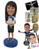 Custom Bobblehead Woman Wearing Beautiful Shirt With A Tie And Skirt - Leisure & Casual Casual Females Personalized Bobblehead & Cake Topper