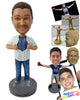Custom Bobblehead Man Revealing His T-Shirt with a Logo on it - Leisure & Casual Casual Males Personalized Bobblehead & Cake Topper