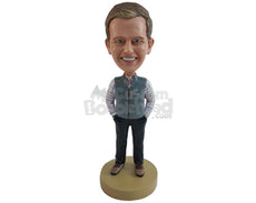 Custom Bobblehead Handsome Man Wearing Shirt With Jacket, Shoes And Pants - Leisure & Casual Casual Males Personalized Bobblehead & Cake Topper