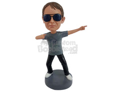 Custom Bobblehead Cool Man Pointing Towards A Direction With Both Hands - Leisure & Casual Casual Males Personalized Bobblehead & Cake Topper