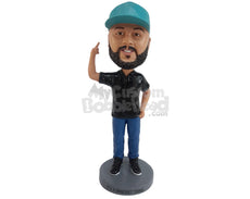 Custom Bobblehead Man Pointing Towards His Stylish Hat - Leisure & Casual Casual Males Personalized Bobblehead & Cake Topper