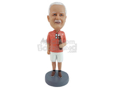 Custom Bobblehead Man Holding A Bear In His Hand - Leisure & Casual Casual Males Personalized Bobblehead & Cake Topper