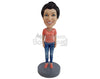 Custom Bobblehead Woman With Shiny Shirt And Shoes Wearing Shoes - Leisure & Casual Casual Females Personalized Bobblehead & Cake Topper