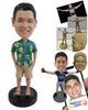 Custom Bobblehead Man Wearing Casual Shirt And Flip Flops With Shorts - Leisure & Casual Casual Males Personalized Bobblehead & Cake Topper