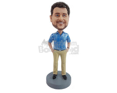 Custom Bobblehead Gorgeous Man With Tucked Hands Into Pants Wearing Shirt And Shoes - Leisure & Casual Casual Males Personalized Bobblehead & Cake Topper