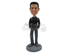 Custom Bobblehead Handsome Guy In Stunning Casual Attire With A Big Smile - Leisure & Casual Casual Males Personalized Bobblehead & Cake Topper