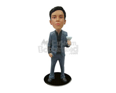 Custom Bobblehead Formal Party Dude In Suit Holding A Champagne Glass - Leisure & Casual Casual Males Personalized Bobblehead & Cake Topper