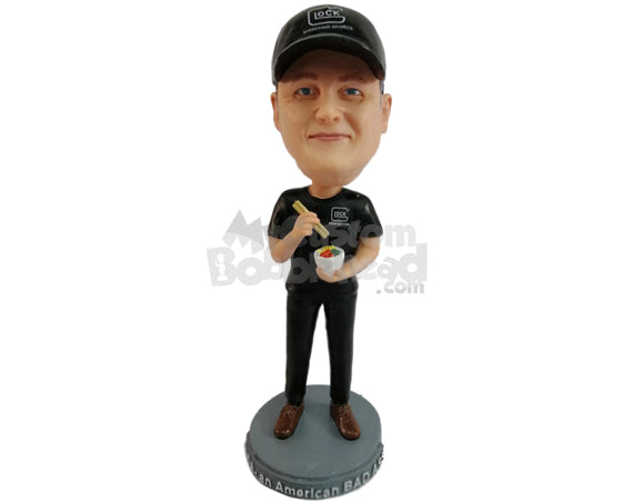 Custom Bobblehead Hungry guy ready to eat Asian food in a bowl with his sticks - Leisure & Casual Casual Males Personalized Bobblehead & Action Figure